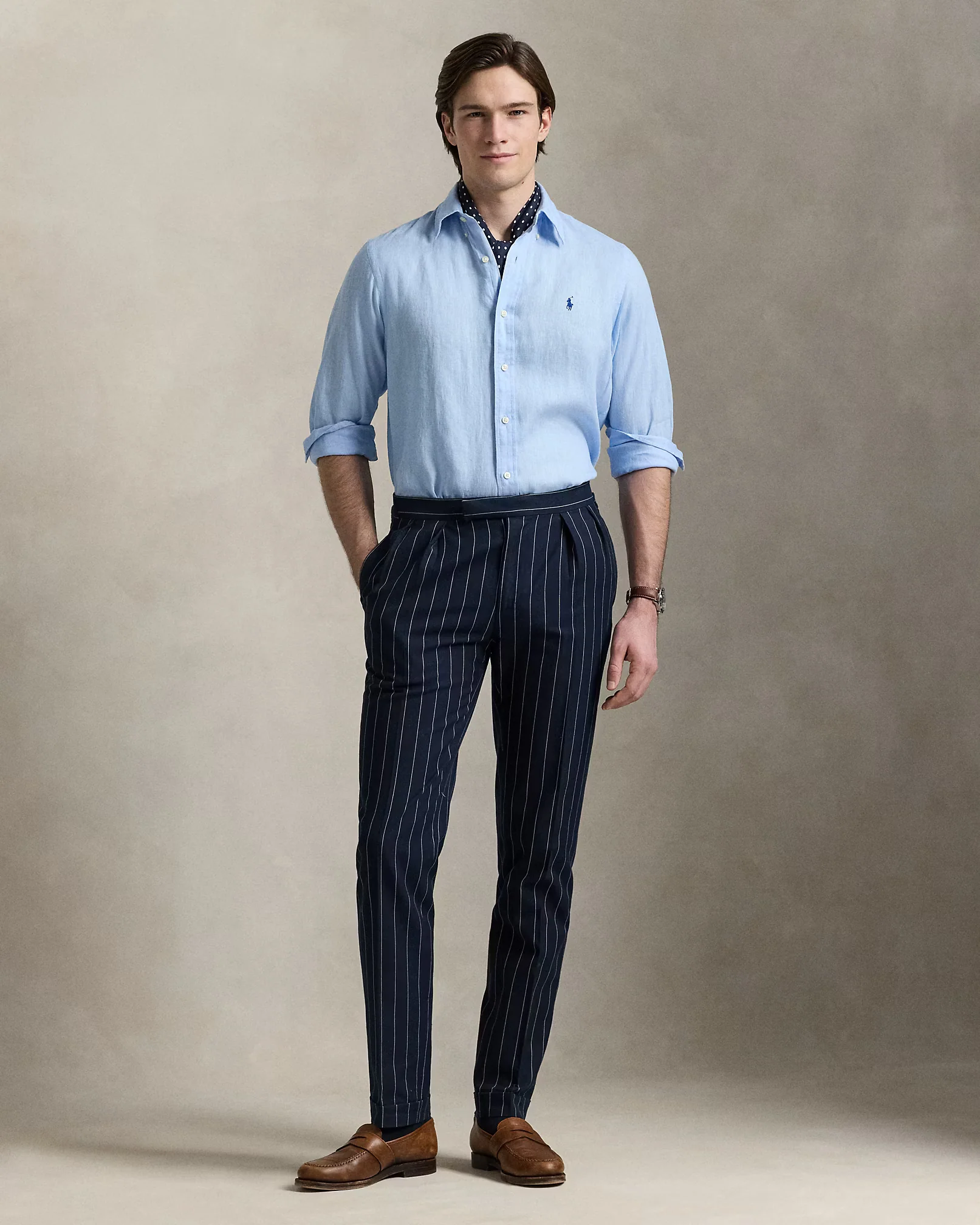 Camisa Polo Ralph Lauren Lino Celeste