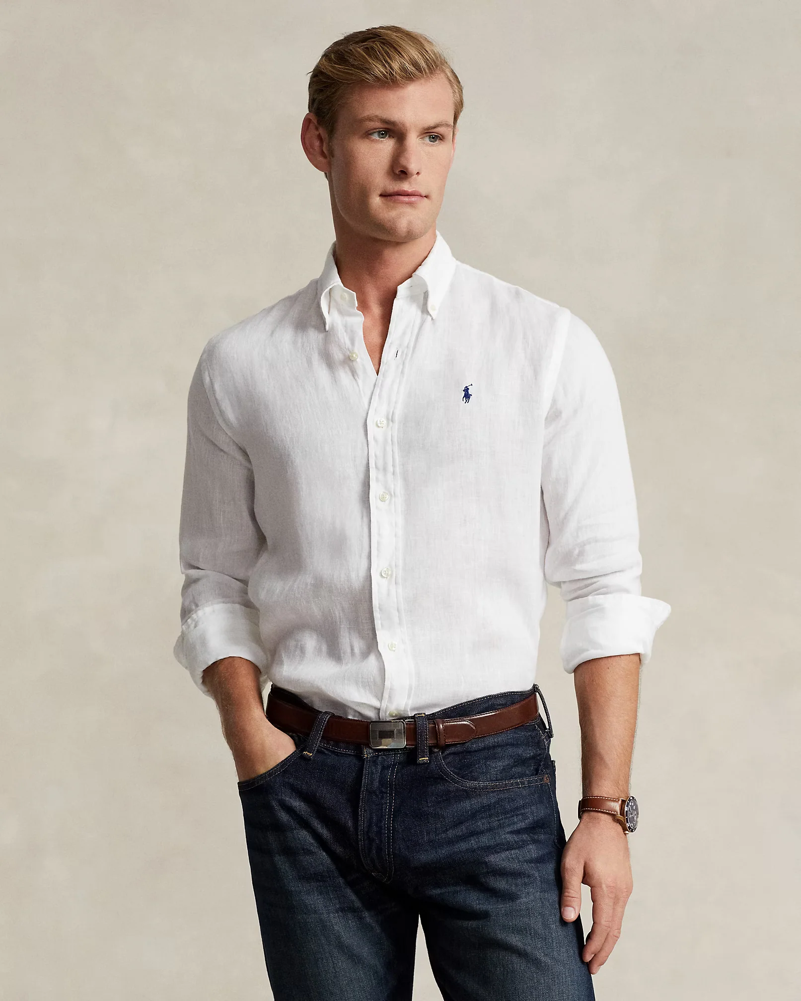 Camisa Polo Ralph Lauren Lino Blanco