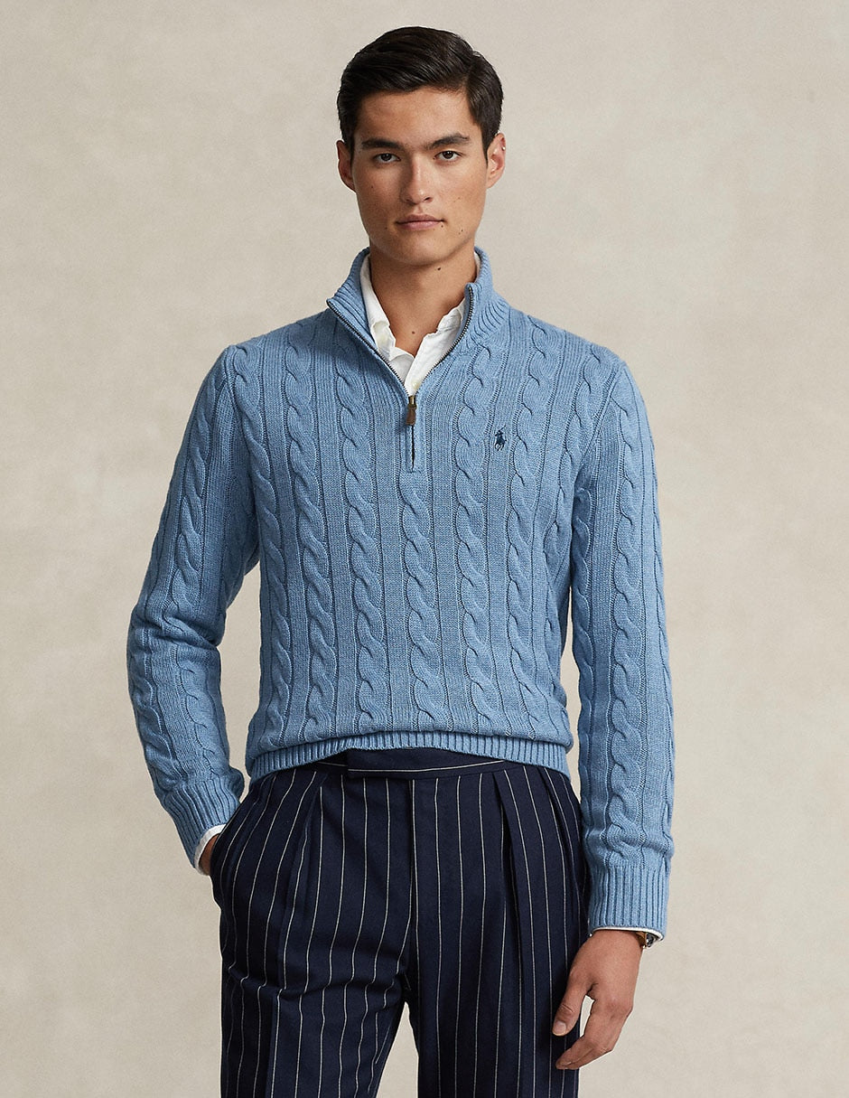 Sweater Ralph Lauren Trenzado 1/4 Zip Celeste