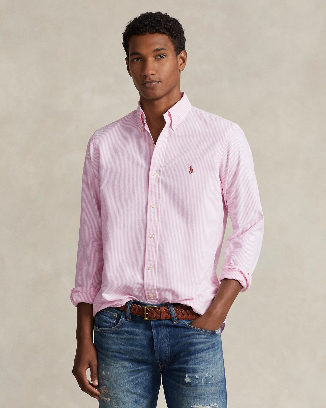 Camisa Polo Ralph Lauren Oxford Rayas rosa