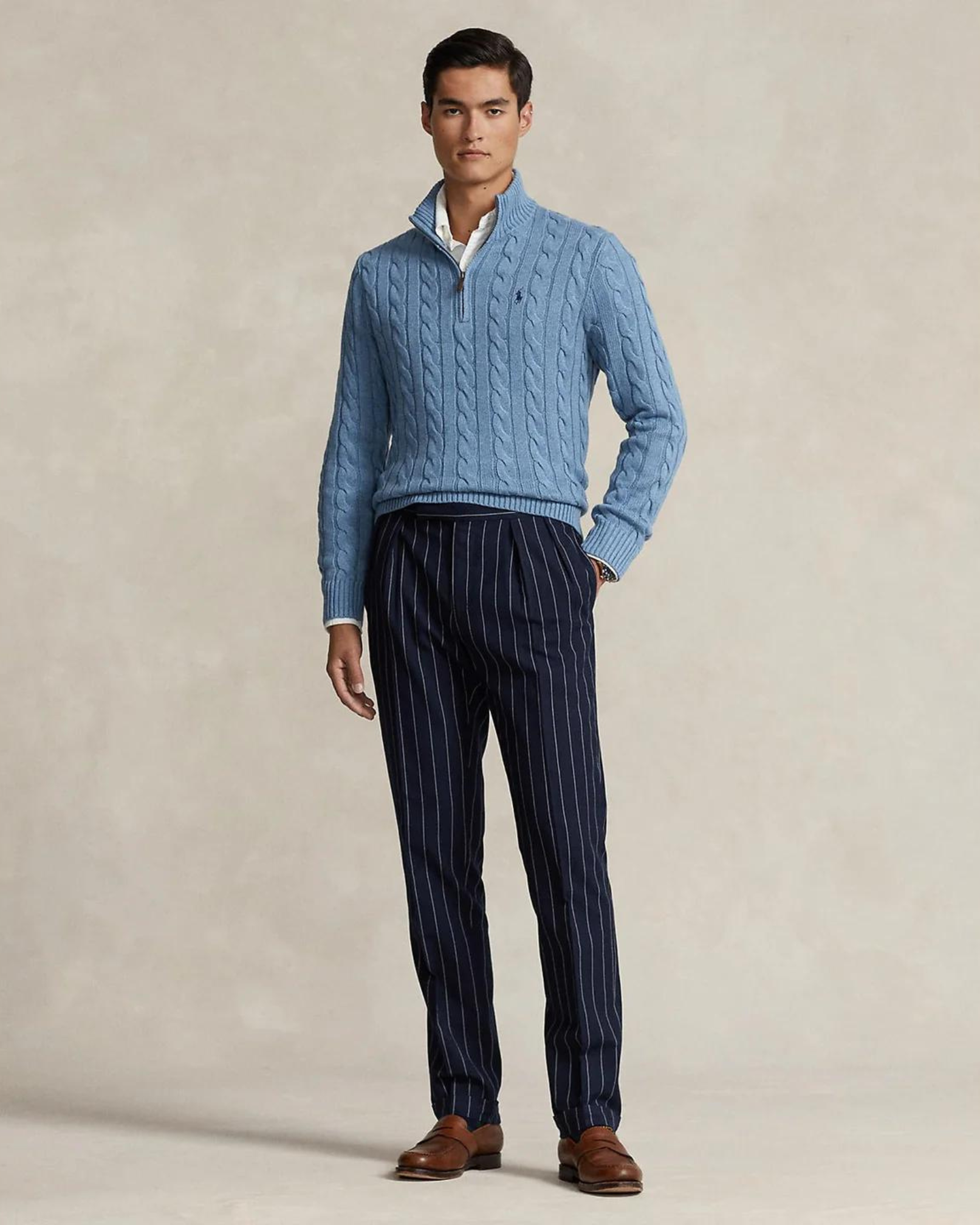 Sweater Ralph Lauren Trenzado 1/4 Zip Celeste
