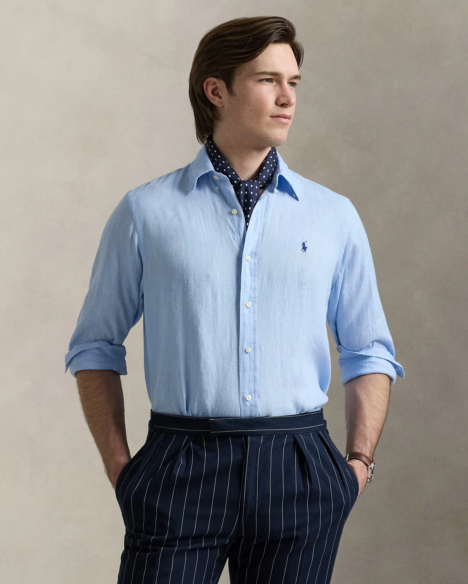 Camisa Polo Ralph Lauren Lino Celeste