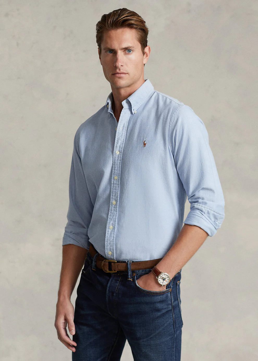 Camisa azul ralph lauren hombre sale